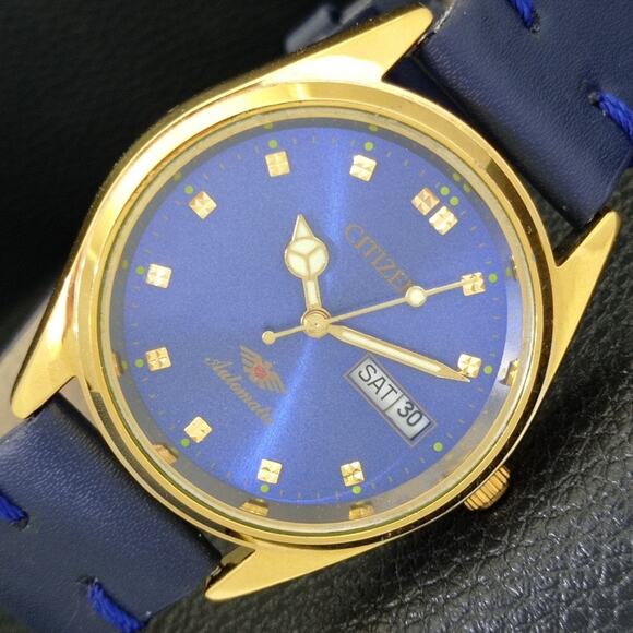 Vintage 1973 Citizen Automatic Mens Gold Watch W/daydate & Blue accents - Picture 1 of 10